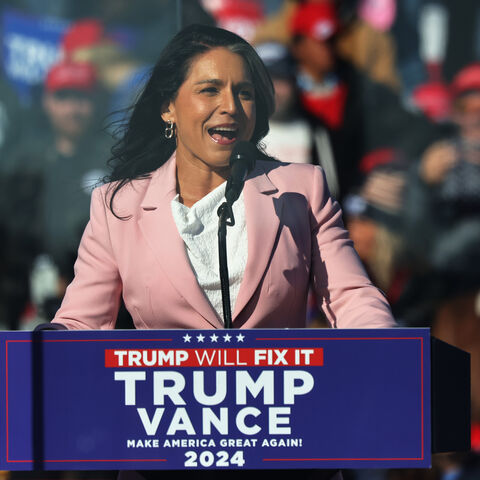 LITITZ, PENNSYLVANIA - NOVEMBER 03: Former Rep. Tulsi Gabbard (R-HI) speaks during a Republican presidential nominee, former U.S. President Donald Trump campaign rally at Lancaster Airport on November 03, 2024 in Lititz, Pennsylvania. Trump begins his day campaigning in battleground state of Pennsylvania, where 19 electoral votes up for grabs, where a recent New York Times and Siena College polls show a tie with Democratic presidential nominee, U.S. Vice President Kamala Harris. Trump will head to North Car