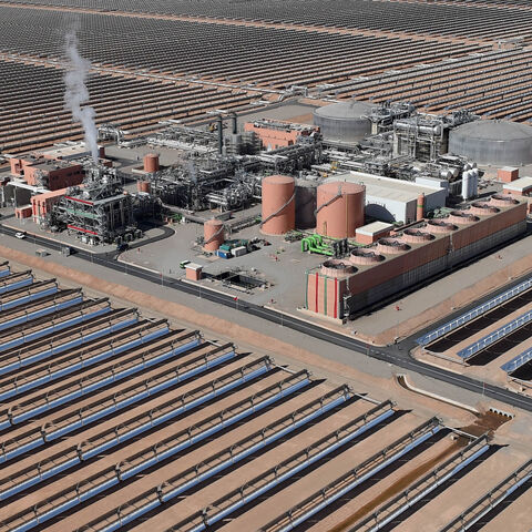 An aerial view of the solar mirrors at the Noor 1 Concentrated Solar Power plant, some 20 kilometers (12.5 miles) outside the town of Ouarzazate, central Morocco, Feb. 4, 2016.