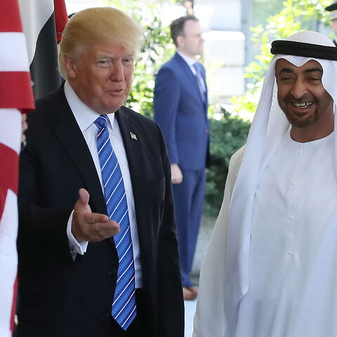 US President Donald Trump welcomes Crown Prince Sheikh Mohammed bin Zayed Al Nahyan of Abu Dhabi, for a meeting in the Oval Office of the White House, Washington, May 15, 2017.