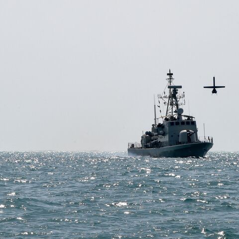 A US Navy Martin UAV drone flies over the Gulf waters as Royal Bahrain Naval Force (RBNF) Abdulrahman Al Fadhel takes part in joint naval exercise between US 5th Fleet Command and Bahraini forces, on October 26, 2021. - The US and Bahrain navies conducted a joint exercise at sea, launching a series of drills integrating unmanned systems into regional maritime operations. (Photo by Mazen Mahdi / AFP) (Photo by MAZEN MAHDI/AFP via Getty Images)