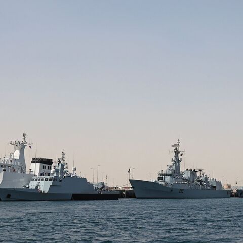 A general view shows warships docked at Hamad Port during the Doha International Maritime Defence Exhibition & Conference (DIMDEX), in the Qatari capital Doha on March 20, 2022. 