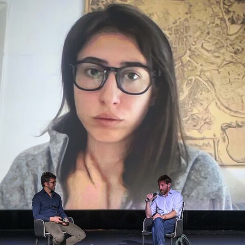 Alessio Romenzi, Sergio Splendore and Cecilia Sala are seen on stage during the “Gli orrori della guerra: storie dal fronte” event as part of the Terni Influencer & Creator Festival 2024, on April 13, 2024, in Terni, Italy. 