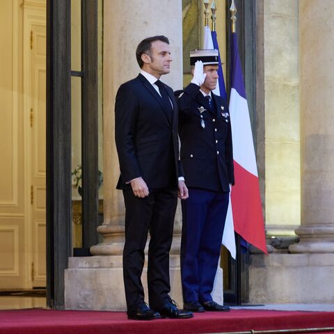 French President Emmanuel Macron seen before meeting with President-elect Donald Trump at the Elysee Palace, on Dec. 7, 2024, in Paris, France. 