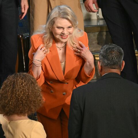 Sara Netanyahu arrives for her husband Israeli Prime Minister Benjamin Netanyahu's address to a joint meeting of Congress at the US Capitol on July 24, 2024, in Washington, DC. (Photo by SAUL LOEB / AFP) (Photo by SAUL LOEB/AFP via Getty Images)