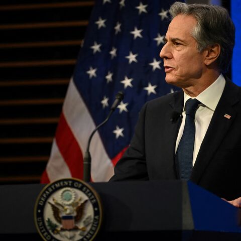 US Secretary of State Antony Blinken speaks at the Atlantic Council in Washington, DC, on Jan. 14, 2025.