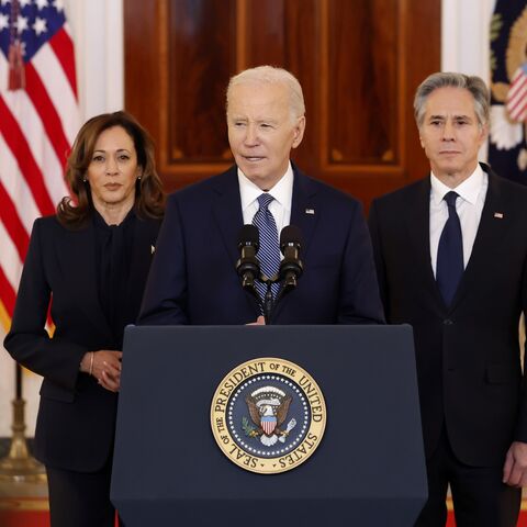 US President Joe Biden (C) delivers remarks on the recently announced ceasefire deal between Israel and Hamas.