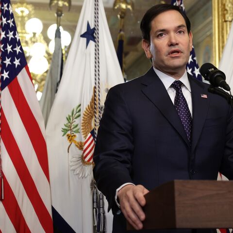 Newly confirmed US Secretary of State Marco Rubio speaks during a swearing-in ceremony at the vice president’s ceremonial office at Eisenhower Executive Office Building Jan. 21, 2025, in Washington, DC.