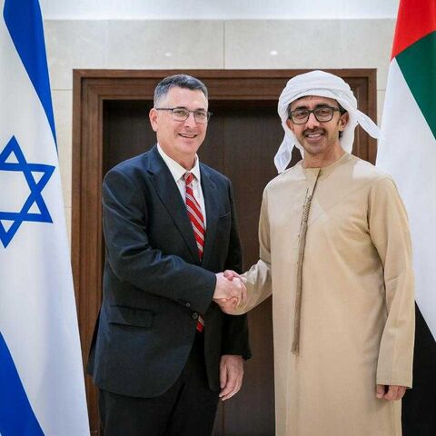 Sheikh Abdullah bin Zayed, Deputy Prime Minister and Minister of Foreign Affairs, and Gideon Saar, Israel's Foreign Minister, in Abu Dhabi. 