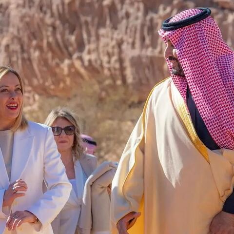 Saudi Arabian Crown Prince Mohammed bin Salman Al Saud meets with Italy's Prime Minister Giorgia Meloni in AlUla, Saudi Arabia January 26, 2025. Saudi Press Agency