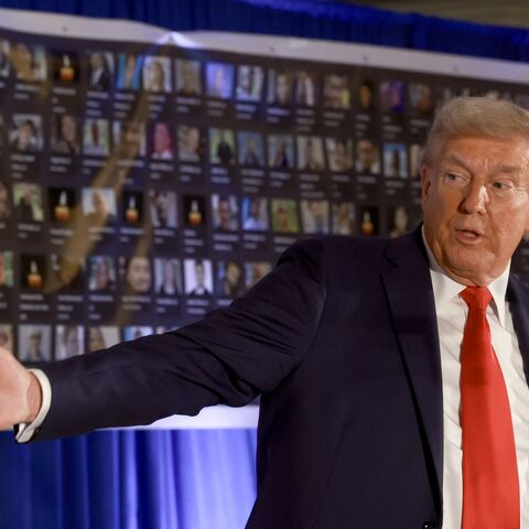 Republican presidential nominee, former US President Donald Trump, speaks during an Oct. 7 remembrance event.