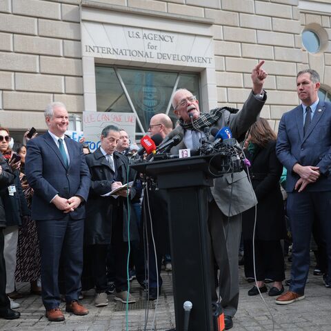 Rep. Gerry Connolly (D-Va.) speaks at a press conference outside of USAID headquarters on Feb. 03, 2025, in Washington, DC. 