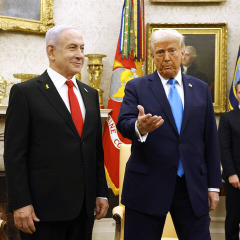 WASHINGTON, DC - FEBRUARY 04: U.S. President Donald Trump, accompanied by Israeli Prime Minister Benjamin Netanyahu (L), speaks during a meeting in the Oval Office of the White House on February 04, 2025 in Washington, DC. Netanyahu is the first foreign leader to visit Trump since he returned to the White House last month. (Photo by Anna Moneymaker/Getty Images)