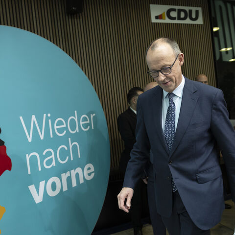 BERLIN, GERMANY - FEBRUARY 24: Friedrich Merz, chancellor candidate of Germany’s Christian Democrats (CDU/CSU), arrives to a press conference sthe day after German parliamentary elections on February 24, 2025 in Berlin, Germany. The CDU/CSU won with 28.5% and will seek to form a government coalition. (Photo by Maja Hitij/Getty Images)