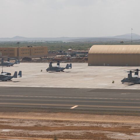 US military aircraft as seen at US Military Camp Lemonnier on Jan. 21, 2024, in Djibouti.