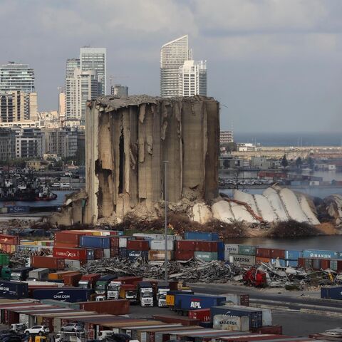 A general view shows the northern collapsed section of the silos in the Port of Beirut, on Aug. 23, 2022 in Beirut, Lebanon.