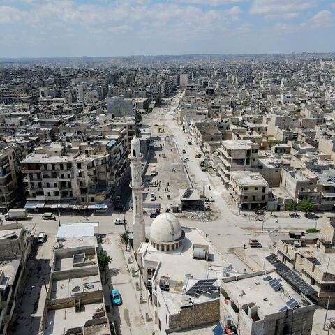 An aerial view shows the Halwaniya neighborhood in Aleppo, Syria on Apr. 12, 2025.