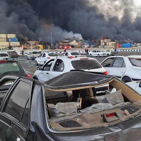 Heavy smoke rises at the scene of an explosion that took place a day earlier at the Shahid Rajaee port dock on April 27, 2025.