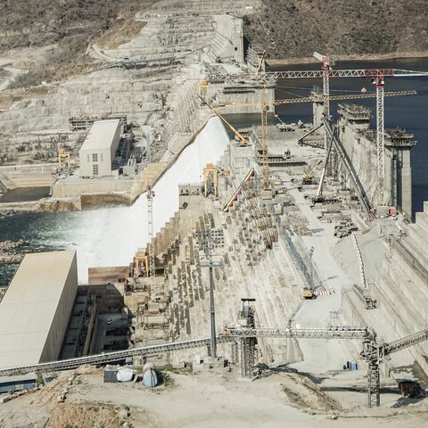 This general view shows the Grand Ethiopian Renaissance Dam (GERD) in Guba, Ethiopia, on Feb. 19, 2022.