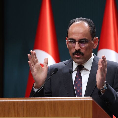 Turkish presidential spokesperson Ibrahim Kalin gives a press conference following talks with Sweden and Finland over their bids to join NATO at the Presidential Complex in Ankara, on May 25, 2022.