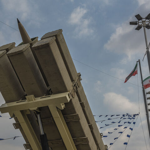 An Iran-made missile and its launchers are exhibited during a rally that marks the 46th anniversary of Iran's 1979 Islamic Revolution in Tehran, Iran, on February 10, 2025. (Photo by Hossein Beris / Middle East Images / Middle East Images via AFP) (Photo by HOSSEIN BERIS/Middle East Images/AFP via Getty Images)