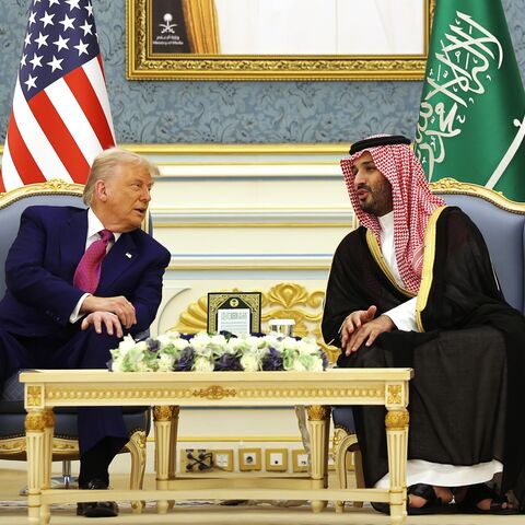 President Donald Trump meets with Saudi Crown Prince Mohammed bin Salman during a “coffee ceremony” at the Saudi Royal Court on May 13, 2025, in Riyadh, Saudi Arabia.