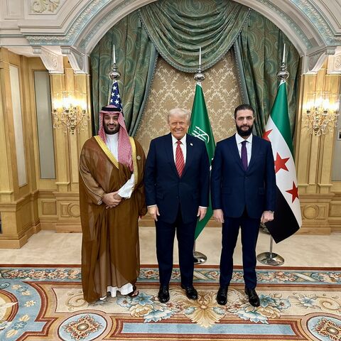 audi Crown Prince Mohammed bin Salman (L), US President Donald Trump (C) and Syrian President Ahmed al-Sharaa (R) pose for a photo in Riyadh on May 14, 2025.
