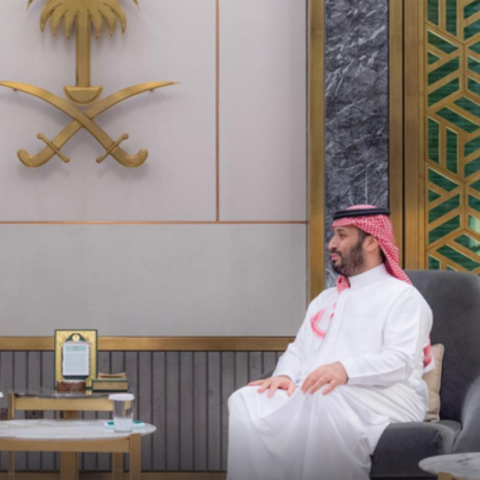 Palestine Vice President Hussein Sheikh meets Saudi Crown Prince Mohammed bin Salman in Jeddah on May 8, 2025.