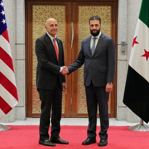 US special envoy for Syria Tom Barrack meets Syrian President Ahmed Sharaa in Damascus, on May 29, 2025. 