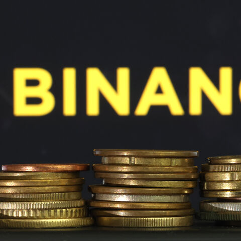 The Binance logo is displayed on a screen, San Anselmo, California, June 6, 2023.