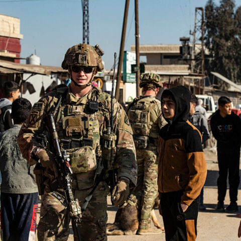 US soldiers patrol in Syria's northeastern city Qamishli, in the Hasakeh province, mostly controlled by Kurdish-led Syrian Democratic Forces, on January 9, 2025. (AFP via Getty Images)