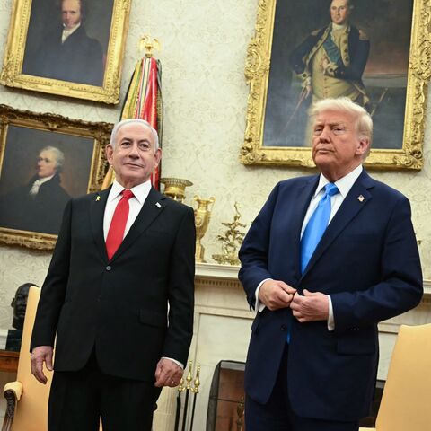 US President Donald Trump (C) and Vice President JD Vance (R) meet with Israel's Prime Minister Benjamin Netanyahu in the Oval Office of the White House in Washington, on Feb. 4, 2025.