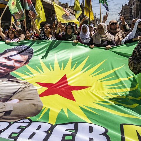 Kurdish Syrians demonstrate in the Syrian eastern city of Qamishli to demand the release of the jailed founder of the Kurdistan Workers Party, Abdullah Ocalan, in Turkey, on May 29, 2025. 