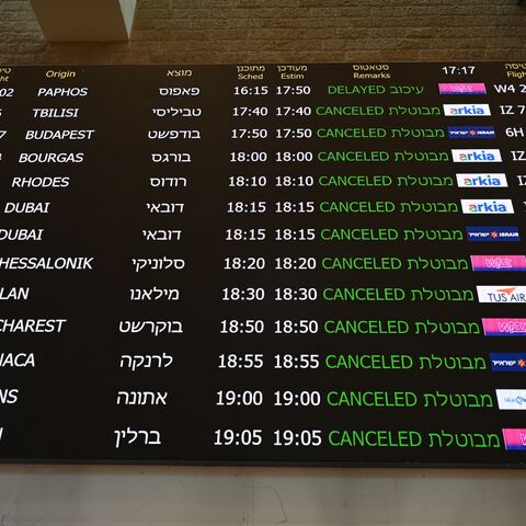 Ben Gurion International Airport is seen mostly empty after flights were canceled following Israel's early morning attack on Iran on June 13, 2025, in Tel Aviv, Israel.