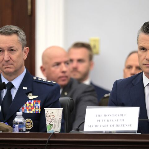US Defense Secretary Pete Hegseth (R) and Chairman of the Joint Chiefs of Staff Air Force Gen. Dan Caine testify before the House Appropriations Committee's Defense Subcommittee at the US Capitol, on June 10, 2025, in Washington.
