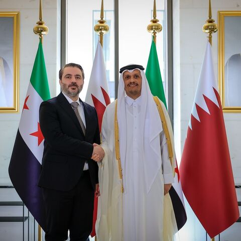Minister of Foreign Affairs and Expatriates Asaad Al-Shaibani met with Prime Minister and Minister of Foreign Affairs of Qatar Sheikh Mohammed bin Abdulrahman Al Thani in the Qatari capital, Doha, on June 3, 2025.