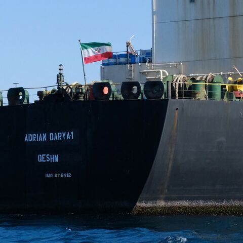 An Iranian flag flutters on board the Adrian Darya oil tanker, formerly known as Grace 1, off the coast of Gibraltar on Aug. 18, 2019.