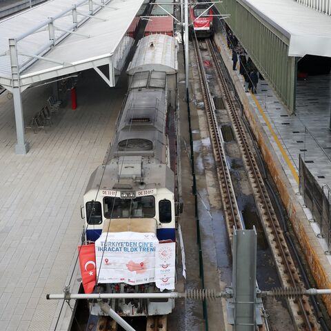 An export train to Russia and China leaves the Ankara station, on Jan. 29, 2021.