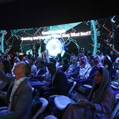 People attend the international esports gamers Next World Forum, in the Saudi capital, Riyadh, on Sept. 7, 2022.
