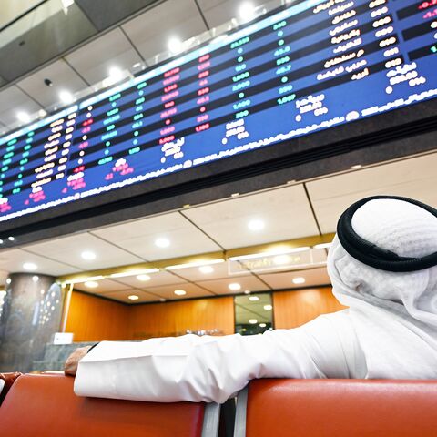 Kuwaiti traders follow the stock market activity at Boursa Kuwait, in Kuwait City, on April 7, 2025.