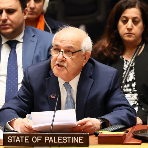 NEW YORK, NEW YORK - APRIL 29: Riyad Mansour, Palestinian Ambassador to the UN, speaks during a United Nations Security Council meeting on the conflict in the Middle East, including the Palestinian question at the United Nations headquarters on April 29, 2025 in New York City. The Security Council held a meeting on the ongoing Israel-Hamas war as the International Court of Justice (ICJ) holds its second day of hearings into Israel’s humanitarian obligations to Palestinians after more than 50 days of Israel’