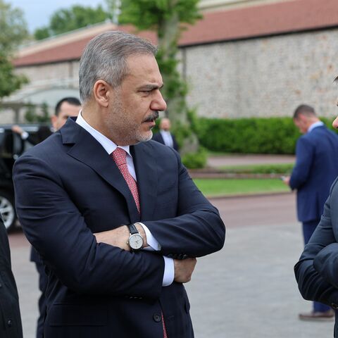 ISTANBUL, TURKEY - MAY 16: (EDITOR’S NOTE: This Handout image was provided by a third-party organization and may not adhere to Getty Images’ editorial policy.) In this handout image provided by the Turkish Foreign Ministry, Turkish Foreign Minister Hakan Fidan and US Secretary of State Marco Rubio (R) are seen as Ukrainian, American and Russian delegates meet for peace talks at the office of Turkish President in Dolmabahce Palace on May 16, 2025 in Istanbul, Turkey. Under pressure from the United States to