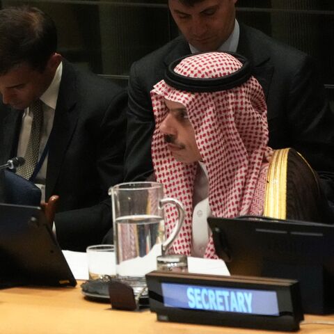 Conference co-chairs French Foreign Minister Jean-Noel Barrot and Saudi Arabia's foreign minister, Faisal bin Farhan Al-Saud, attend a ministerial high-level meeting during a United Nations conference at UN headquarters on July 28, 2025, in New York City.