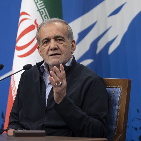 Iranian President Masoud Pezeshkian attends his first press conference, after taking office. on September 16, 2024 in Tehran, Iran.