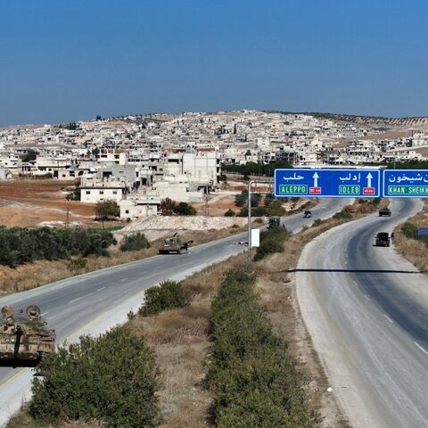 An aerial view shows a tank, left behind by regime forces, on the road leading to the Syrian town of Khan Sheikhun, in the northwestern Syrian Idlib province, on Dec. 1, 2024.