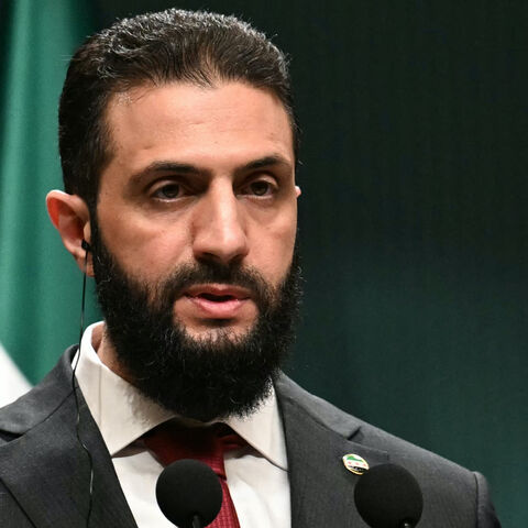 Syria's interim president Ahmed al-Sharaa holds a joint press conference with the Turkish president following their meeting at the Presidential Palace in Ankara, on Feb. 4, 2025.