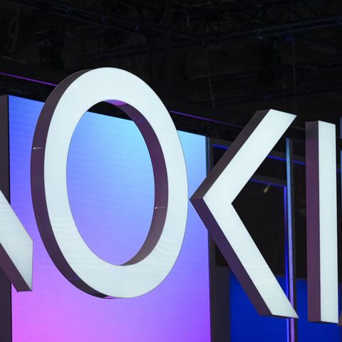 The logo of Finnish technology company Nokia is pictured at the Mobile World Congress, the world's biggest mobile fair, on March 4, 2025, in Barcelona. 