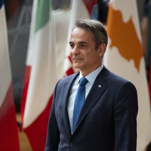 Greece s Prime Minister Kyriakos Mitsotakis arrives to attend the European Council in Brussels on June 26, 2025. EU leaders meet from June 26 to 27 to discuss geoeconomic challenges and the ongoing developments in Ukraine and the Middle East. (Photo by Magali Cohen / Hans Lucas via AFP) (Photo by MAGALI COHEN/Hans Lucas/AFP via Getty Images)