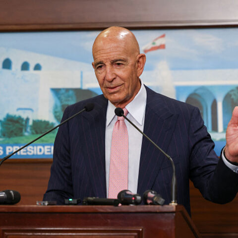 US ambassador to Turkey and special envoy for Syria Tom Barrack speaks during a joint press conference following his meeting with Lebanon's president at the Presidential Palace in Baabda on August 18, 2025. Barrack called on Israel to honour its commitments under a ceasefire that ended its war with Hezbollah, after the Lebanese government launched a process to disarm the militant group. (Photo by ANWAR AMRO / AFP) (Photo by ANWAR AMRO/AFP via Getty Images)