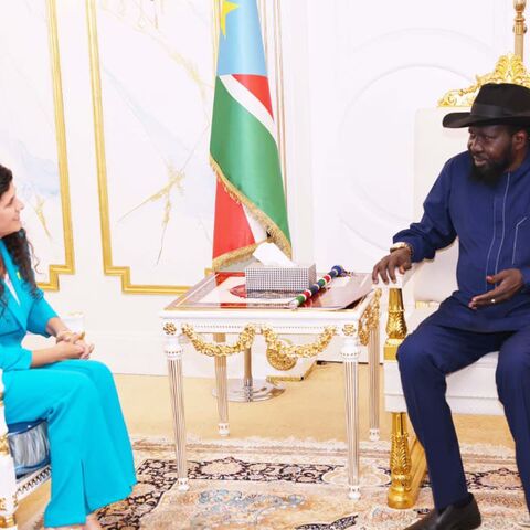 Israeli Deputy Foreign Minister Sharren Haskel meets with South Sudanese President Salva Kiir in Juba on Aug. 13, 2025.