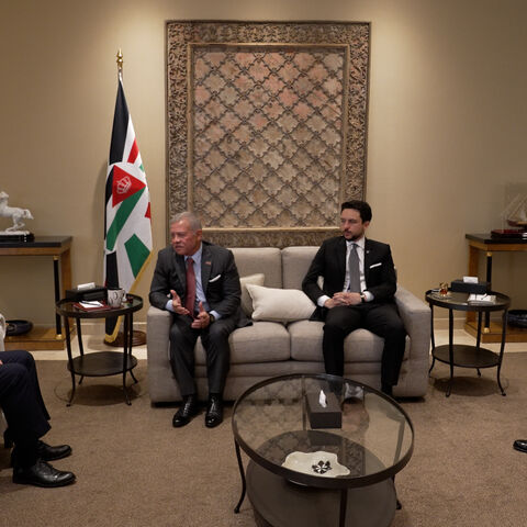 Jordanian King Abdullah II receives Lebanese Prime Minister Nawaf Salam in Amman on Aug. 19, 2025.